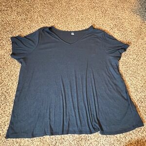 Old Navy Luxe Womens 3X Navy Blue Ribbed V-Neck Short Sleeve T-Shirt Relaxed Fit